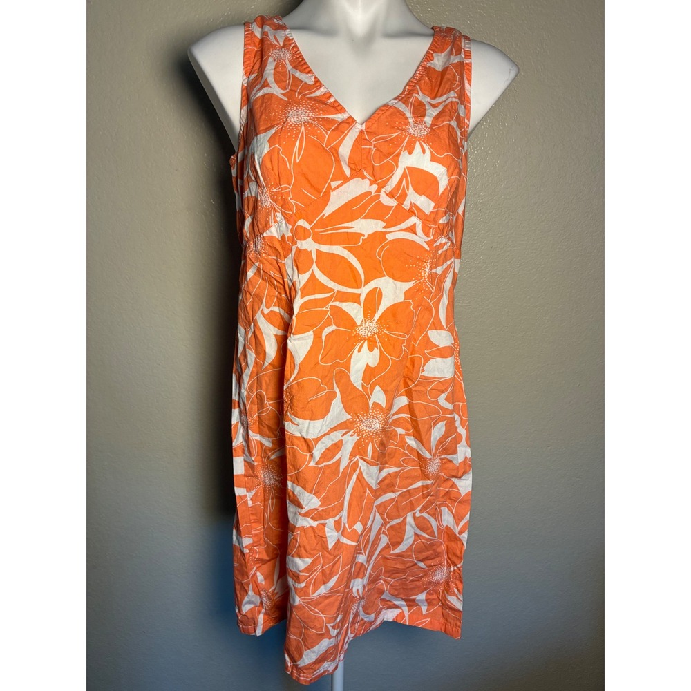 Faded Glory Womens Orange White Floral Cotton Sleeveless V-Neck Dress Medium